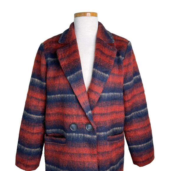 Rino & Pelle Maily Wool Blend Striped Oversized Coat Jacket Brown Black 40 - Picture 3 of 7